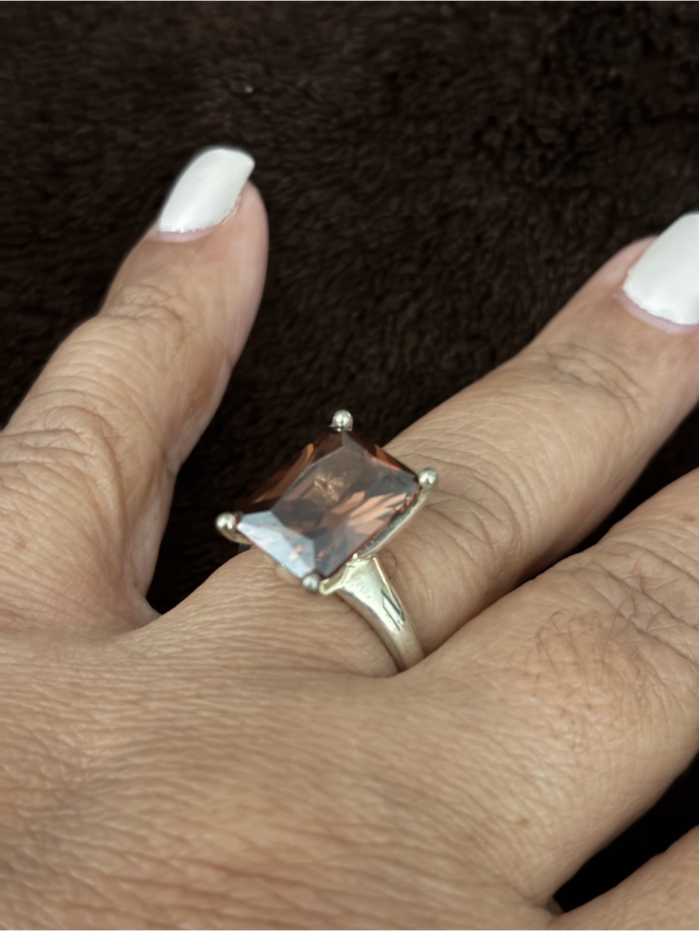 Sterling Silver Brown Square-Cut Gemstone Ring